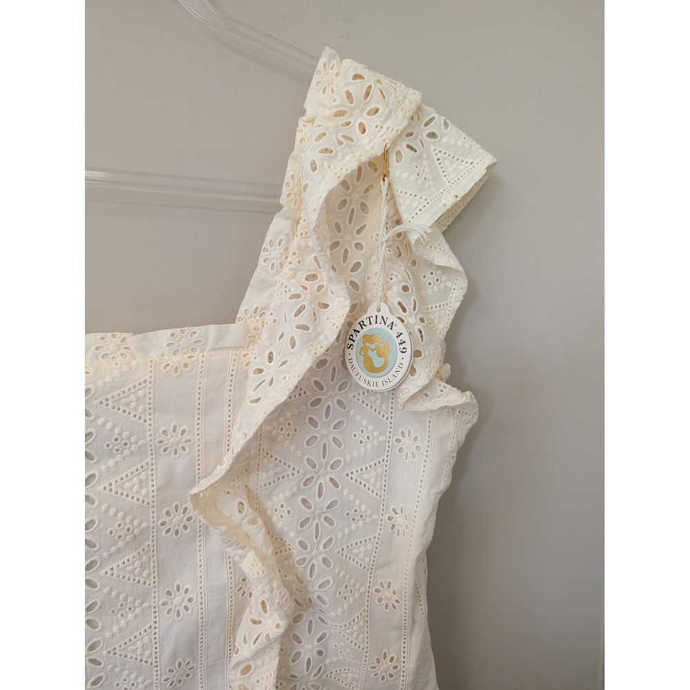 Spartina 449 Taralynn Eyelet Top Pearl White Ruffle Sleeve Cotton Top - Picture 7 of 14